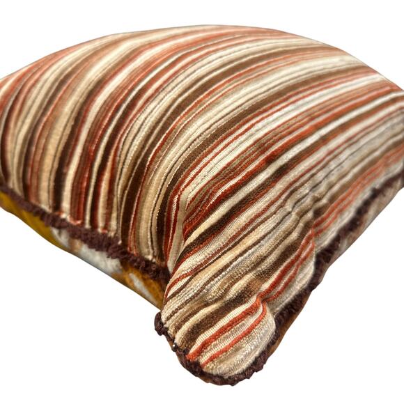 VTG Patchwork Throw Pillow 14” Brown Orange Yellow Striped Retro Boho Velour 70s - Picture 8 of 16